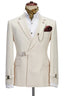 Off-White Notched Lapel Buckle Button Suits For Men