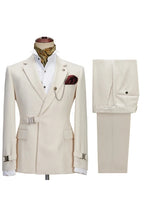 Off-White Notched Lapel Buckle Button Suits For Men