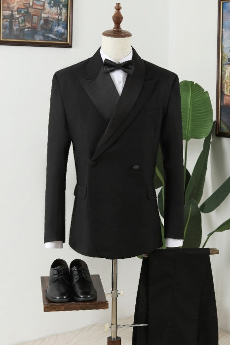 Black Stylish Peaked Lapel Double Breasted Slim Fit Men Suits Secondary image