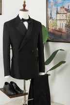 Black Stylish Peaked Lapel Double Breasted Slim Fit Men Suits