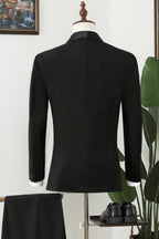 Black Stylish Peaked Lapel Double Breasted Slim Fit Men Suits