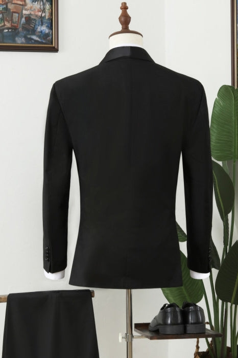 Black Stylish Peaked Lapel Double Breasted Slim Fit Men Suits