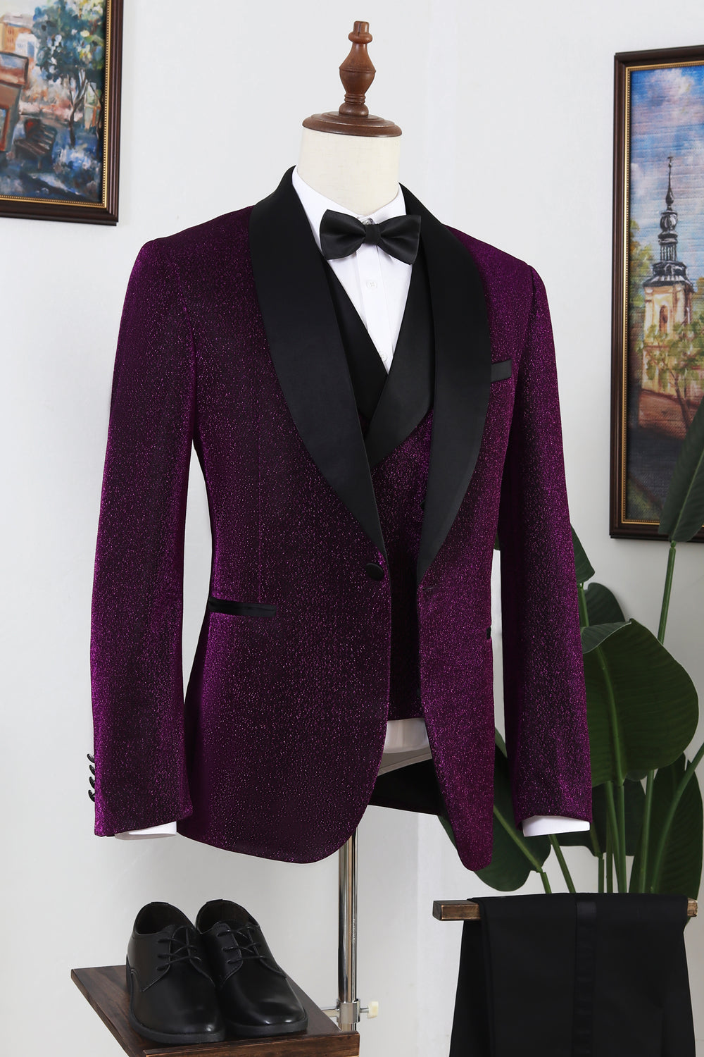 Sparkly Purple Shawl Lapel 3 Piece Men Suits Main image