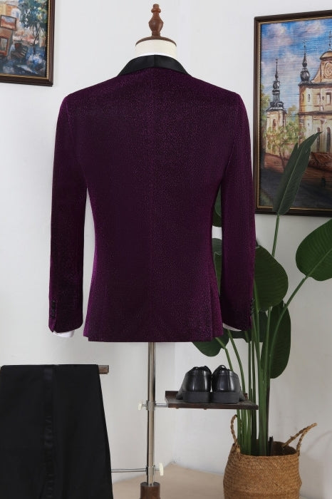 Sparkly Purple Shawl Lapel 3 Piece Men Suits