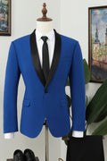 One Button Royal Blue Shawl Lapel Bespoke Men Suits