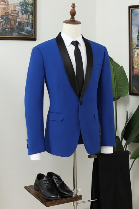 One Button Royal Blue Shawl Lapel Bespoke Men Suits