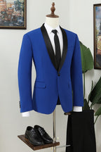 One Button Royal Blue Shawl Lapel Bespoke Men Suits