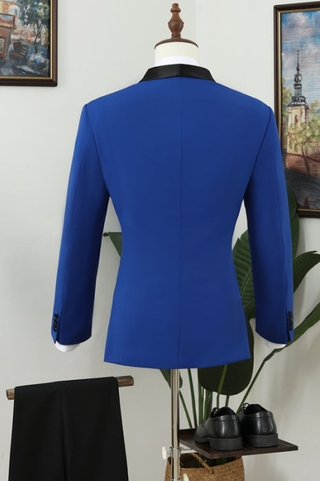 One Button Royal Blue Shawl Lapel Bespoke Men Suits