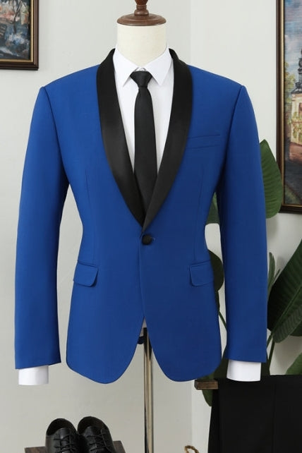 One Button Royal Blue Shawl Lapel Bespoke Men Suits