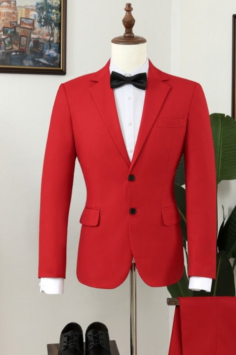 Fashion Red Notched Lapel One Button Men Suits