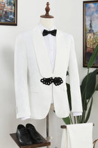 Close Fitting White Jacquard Shawl Lapel Chic Men Suits
