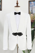 Close Fitting White Jacquard Shawl Lapel Chic Men Suits