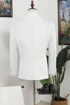Close Fitting White Jacquard Shawl Lapel Chic Men Suits