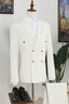 Off-White Double Breasted Peaked Lapel Striped Men Suits