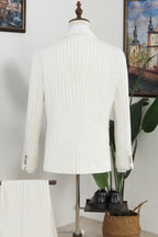 Off-White Double Breasted Peaked Lapel Striped Men Suits