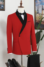 Bespoke Red Slim Fit Black Shawl Lapel Men Suits