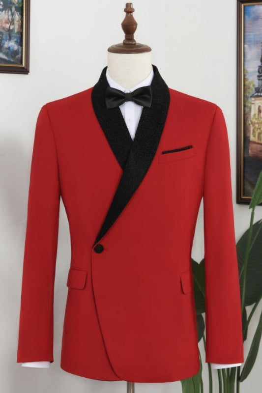 Bespoke Red Slim Fit Black Shawl Lapel Men Suits Secondary image