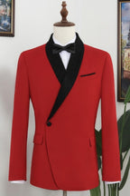 Bespoke Red Slim Fit Black Shawl Lapel Men Suits