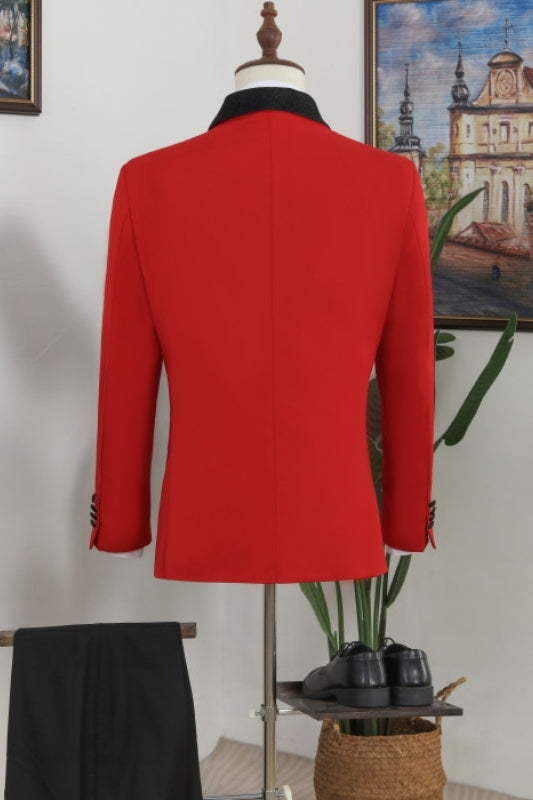 Bespoke Red Slim Fit Black Shawl Lapel Men Suits