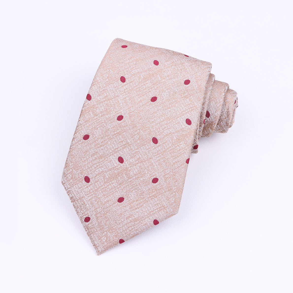 Stylish Beige Red Polka Dot Men’s Tie Main image