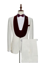 White One Button Burgundy Velvet Shawl Lapel With Waistcoat Men Suits