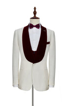 White One Button Burgundy Velvet Shawl Lapel With Waistcoat Men Suits