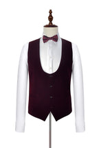 White One Button Burgundy Velvet Shawl Lapel With Waistcoat Men Suits