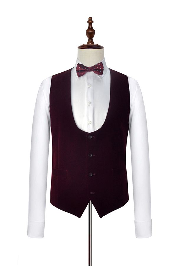 White One Button Burgundy Velvet Shawl Lapel With Waistcoat Men Suits