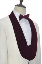 White One Button Burgundy Velvet Shawl Lapel With Waistcoat Men Suits