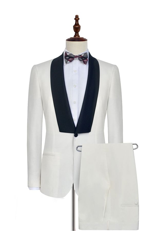 Simple White One Button Black Shawl Lapel Men Suits Main image