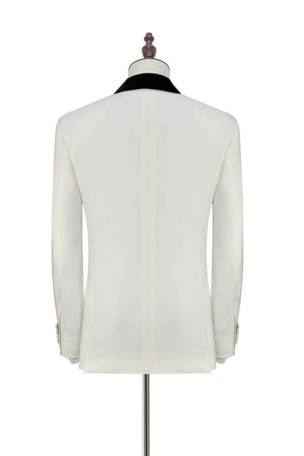 Simple White One Button Black Shawl Lapel Men Suits Secondary image
