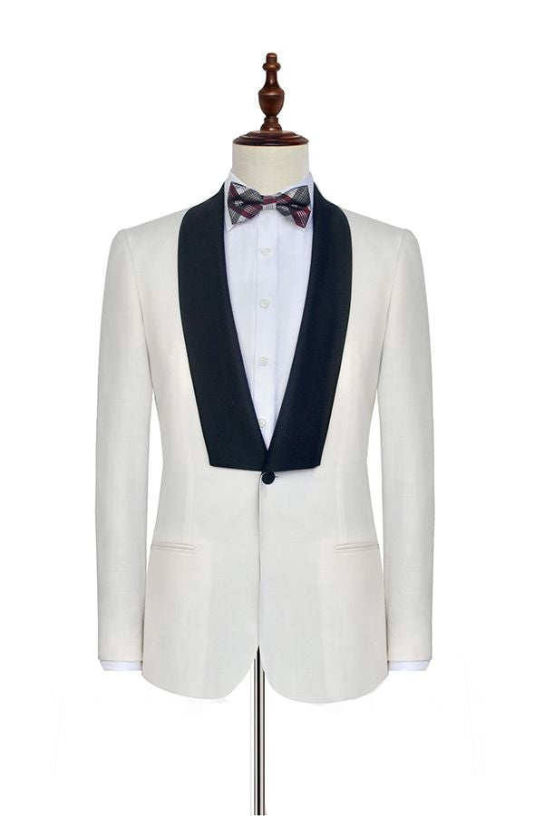 Simple White One Button Black Shawl Lapel Men Suits