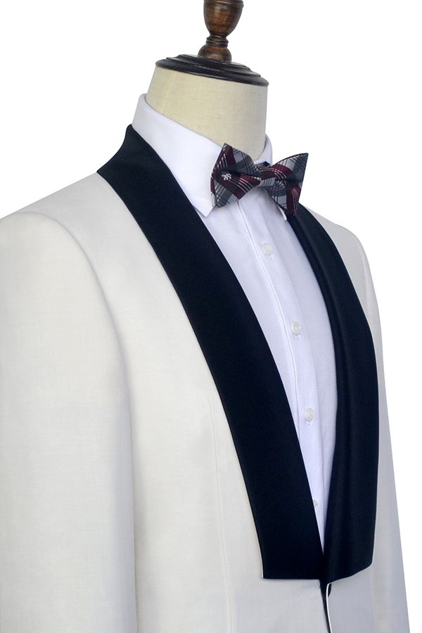 Simple White One Button Black Shawl Lapel Men Suits