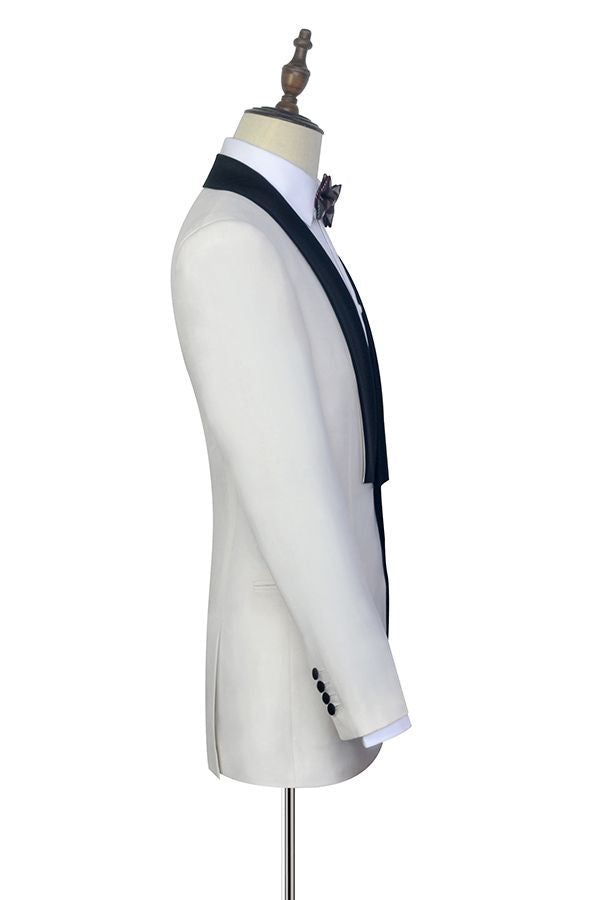 Simple White One Button Black Shawl Lapel Men Suits