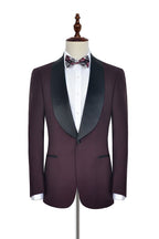 Luxury Burgundy One Button Black Shawl Lapel Men Suits