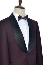 Luxury Burgundy One Button Black Shawl Lapel Men Suits