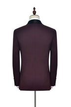 Luxury Burgundy One Button Black Shawl Lapel Men Suits