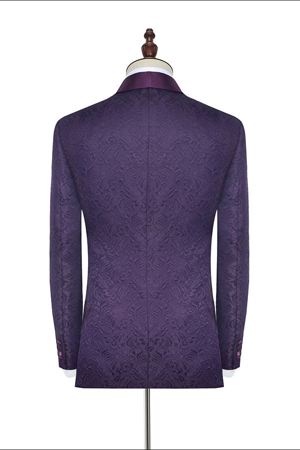 Dark Purple Jacquard One Button Satin Shawl Lapel Men Suits Secondary image