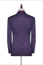 Dark Purple Jacquard One Button Satin Shawl Lapel Men Suits