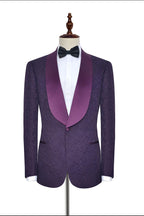 Dark Purple Jacquard One Button Satin Shawl Lapel Men Suits
