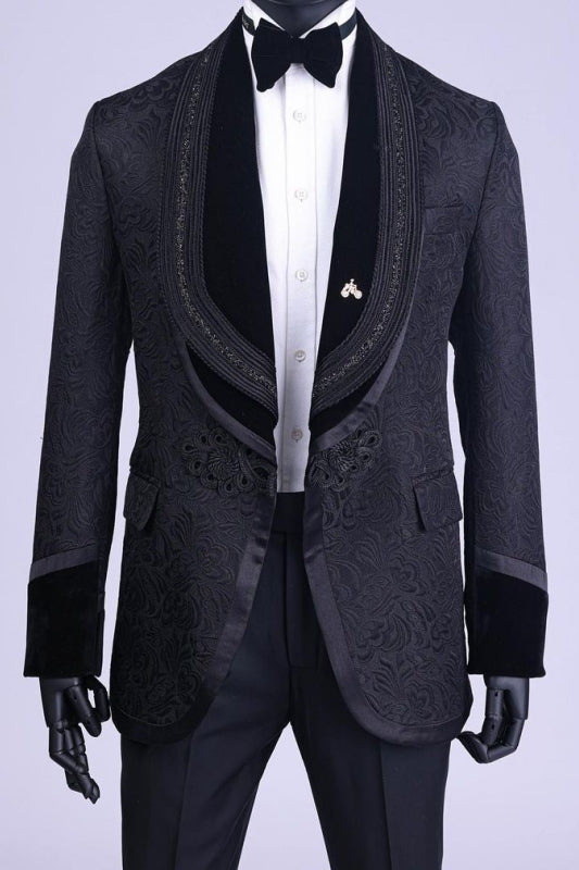 Glamorous Black Jacquard Shawl Lapel Suits For Men Main image