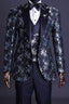 Fancy Black Jacquard Peaked Lapel 3 Piece Suits For Men