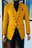 Golden Yellow Jacquard Stand Collar 3 Piece Suits For Men