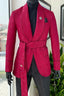 Bespoke Red Jacquard Shawl Lapel Men Suits With Belt