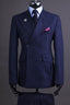 Decent Dark Blue Striped Peaked Lapel Double Breasted Men Suits