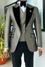 Gold Glitter Gray Peaked Lapel 3 Piece Men Suits