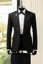 Unique Design Black Jacquard Shawl Lapel Men Suits