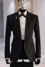 Unique Design Black Jacquard Shawl Lapel Men Suits