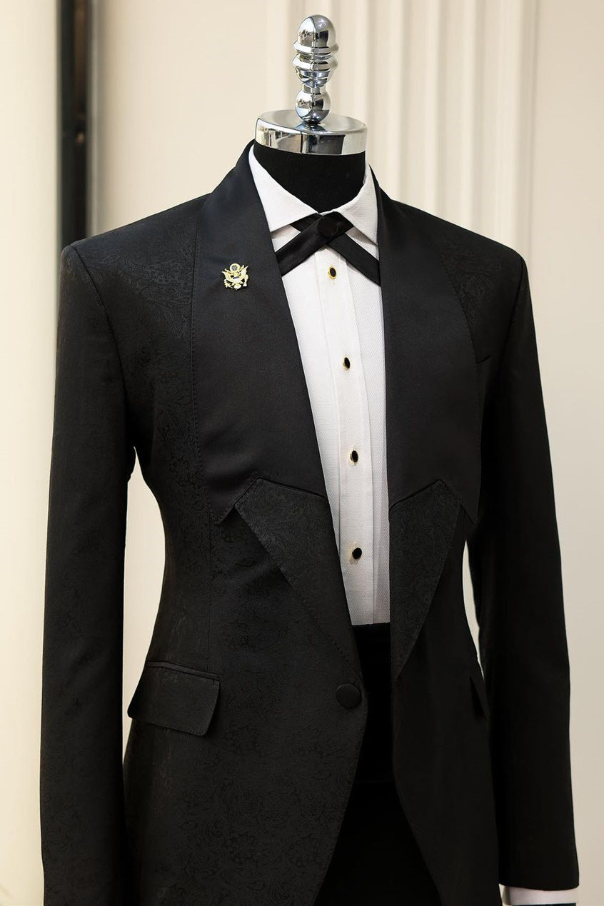 Unique Design Black Jacquard Shawl Lapel Men Suits