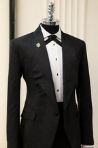 Unique Design Black Jacquard Shawl Lapel Men Suits